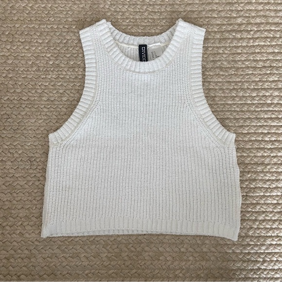 Banana Republic Tops - H&M White Knit sleeveless sweater tank top size small cropped